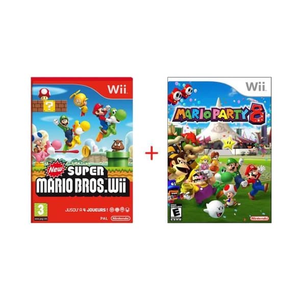 Packa Super Mario Bros Wii + Mario Party 8 + GRATIS klistermärken- REFURBISHED