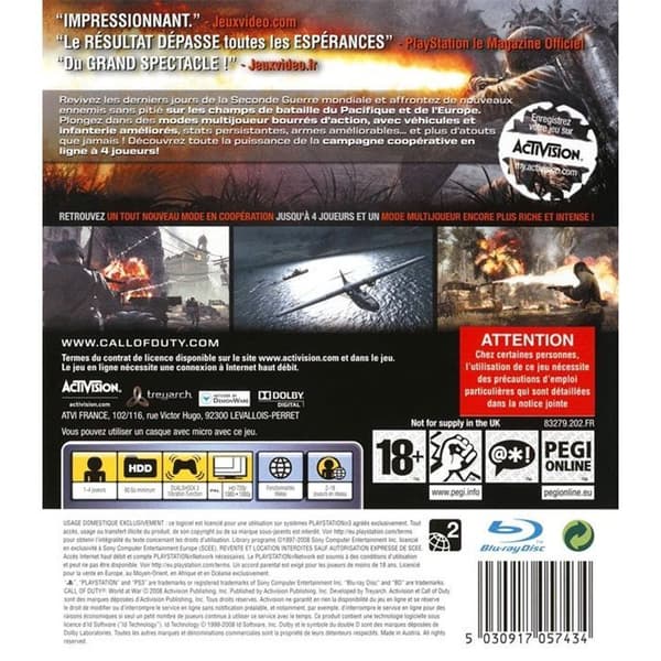 CALL OF DUTY 5 WORLD AT WAR / PS3-konsolspel- REFURBISHED