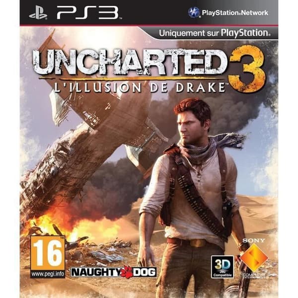 PS3-spel - Uncharted - Uncharted 3 Drake's illusion - Mycket bra skick - Fransk version - Snabb leverans- USED