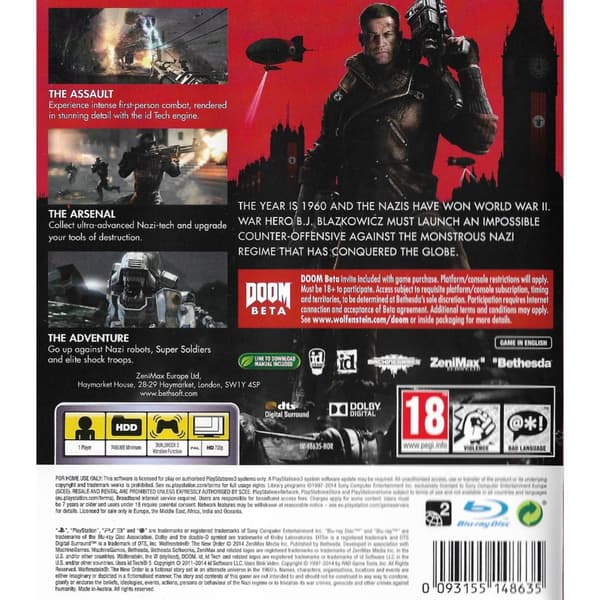 Wolfenstein The New Order Playstation 3 PS3 (Brugt)