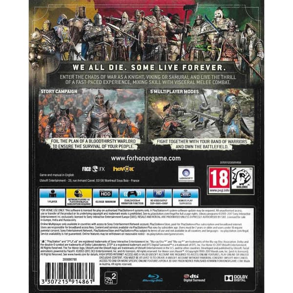 For Honor Playstation 4 PS4 (Brukt)