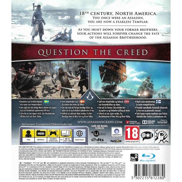 Assassins Creed Rogue Playstation 3 PS3 Nordic (Begagnad)