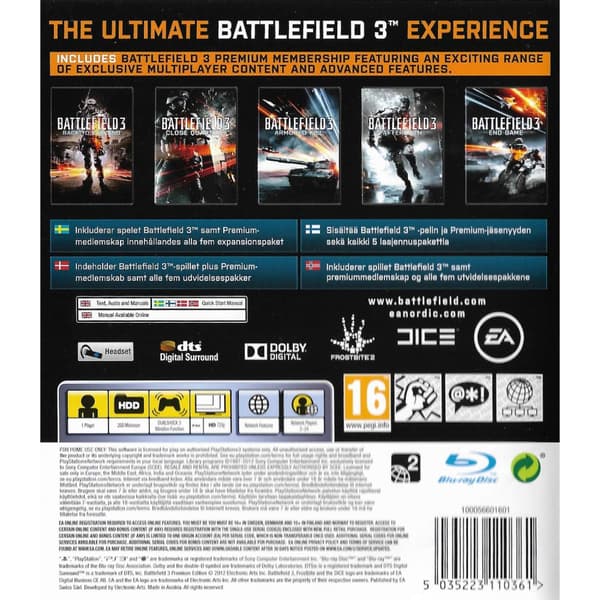 Battlefield 3 Premium Edition Playstation 3 PS3 Nordic (Brugt)