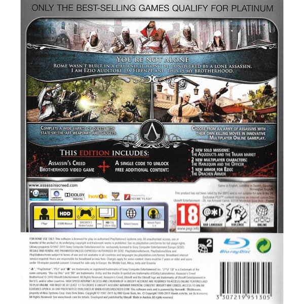Assassins Creed Brotherhood Playstation 3 PS3 Platinum (Brugt)