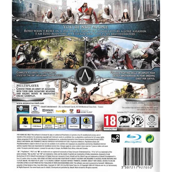 Assassins Creed Brotherhood Playstation 3 PS3 (Brugt)