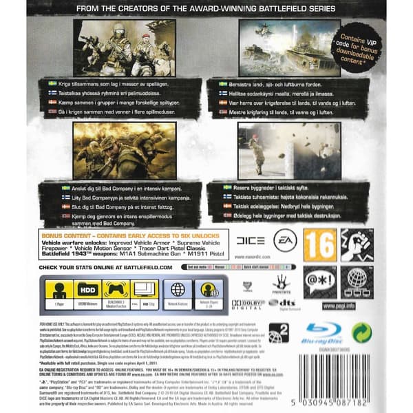 Battlefield Bad Company 2 Playstation 3 PS3 Nordic (Brugt)