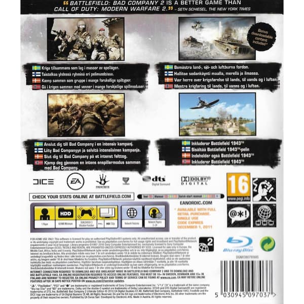 Battlefield Bad Company 2 Ultimate Edition Playstation 3 PS3 Nordic (Brugt)