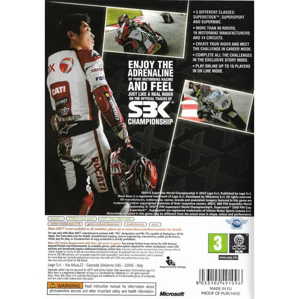 SBK X Superbike World Championship Xbox 360 (Brukt)