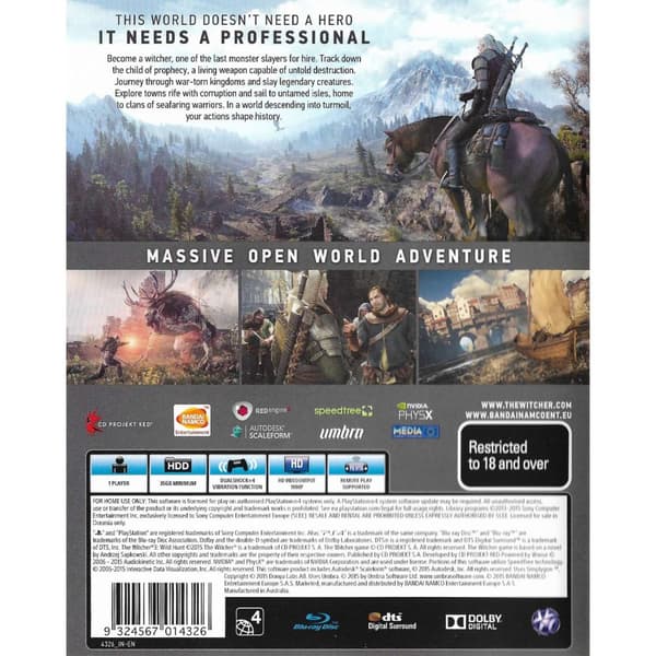 The Witcher 3 Wild Hunt Playstation 4 PS4 (Brugt)