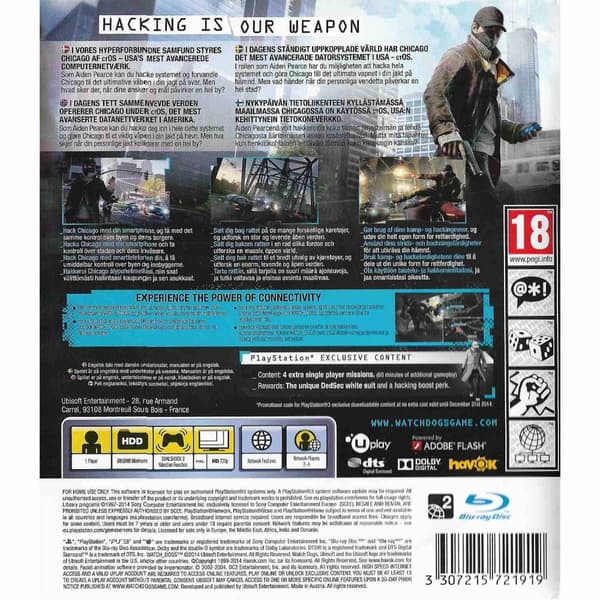 Watch Dogs Playstation 3 PS3 Nordic (Brugt)