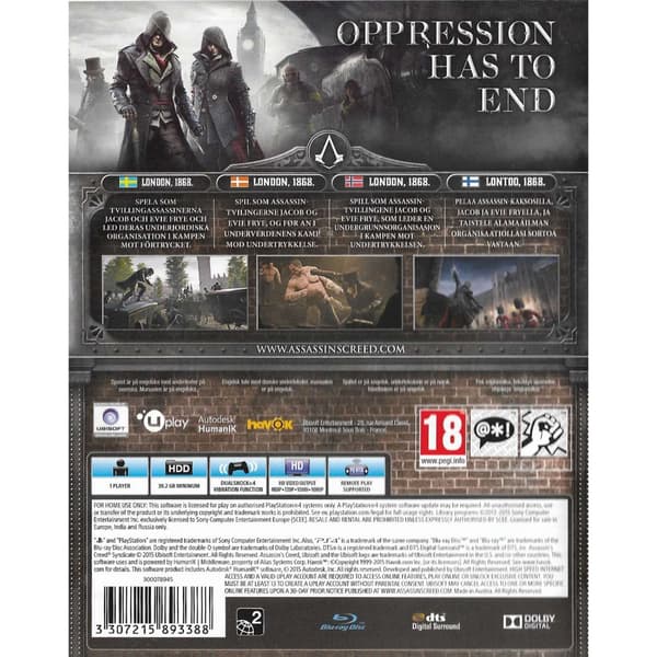 Assassins Creed Syndicate Playstation 4 PS4 Nordic (Brugt)