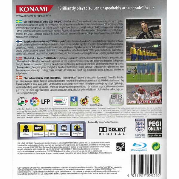 Pro Evolution Soccer 2008 Playstation 3 PS3 Nordic (Begagnad)