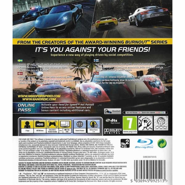 Need for Speed Hot Pursuit Playstation 3 PS3 Nordic (Brukt)