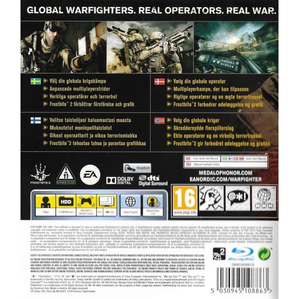 Medal of Honor Warfighter Playstation 3 PS3 Nordic (Brukt)