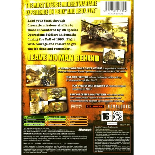 Delta Force Black Hawk Down Xbox (Brukt)