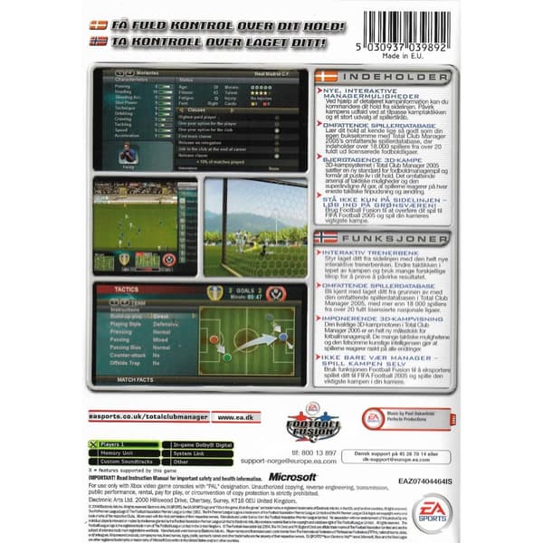Total Club Manager 2005 Xbox Norwegian/Danish (Brukt)