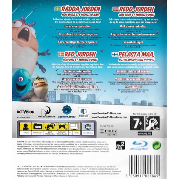 Monsters vs Aliens Playstation 3 PS3 Nordic (Begagnad)