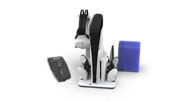 IMP DLX Stand - Charges Controllers(inc. Edge), 3sp Fan w. game, headset and remote store (PlayStation 5)