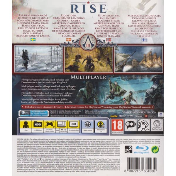 Assassins Creed III Playstation 3 PS3 Nordic (Käytetty)