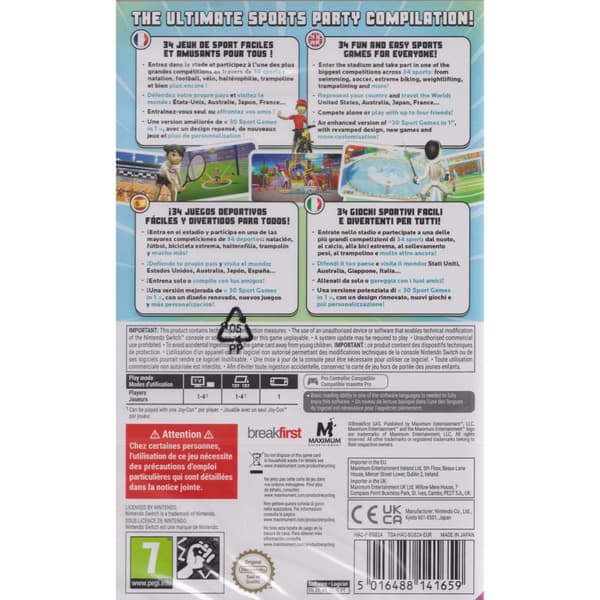 34 Sports Games World Edition Nintendo Switch