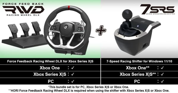 HORI - Force Feedback Racing Wheel DLX   + 7-Speed Racing Shifter Bundle For Xbox Series X - S, Xbox One and PC (Windows 11/10) (Xbox Series X)