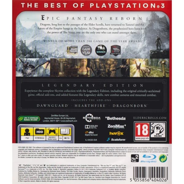 The Elder Scrolls V Skyrim Legendary Edition Playstation 3 PS3 Essentials (Brukt)