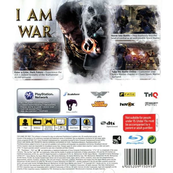 Warhammer 40000 Space Marine Playstation 3 PS3 (Brugt)