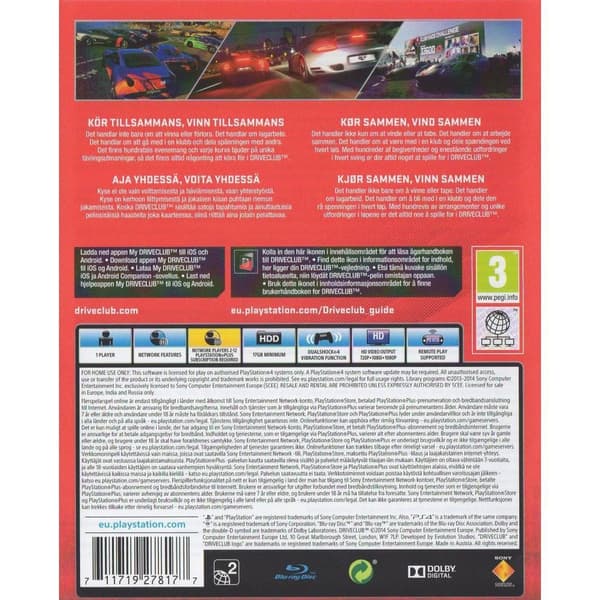 Driveclub Playstation 4 PS4 Nordic (Brugt)