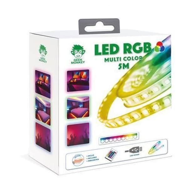 Geek Monkeys RGB LED-remsa 5 m + Fjärrkontroll och USB - 3760352290272