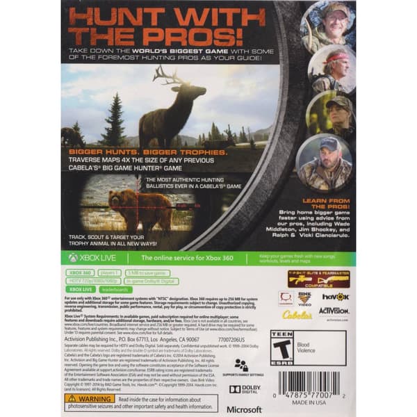 Cabelas Big Game Hunter Pro Hunts Xbox 360 ESRB (Brukt)