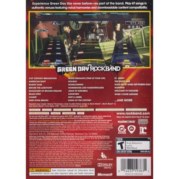 Green Day Rock Band Xbox 360 ESRB (Brugt)