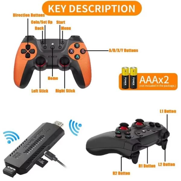 HD retro-spelkonsol 4K - Arhatreya - Trådlös 2,4G - 64 GB - 37 000 spel - Halka-säker design