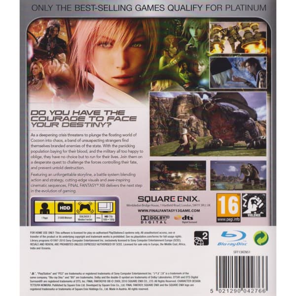 Final Fantasy XIII Playstation 3 PS3 Platinum (Brugt)