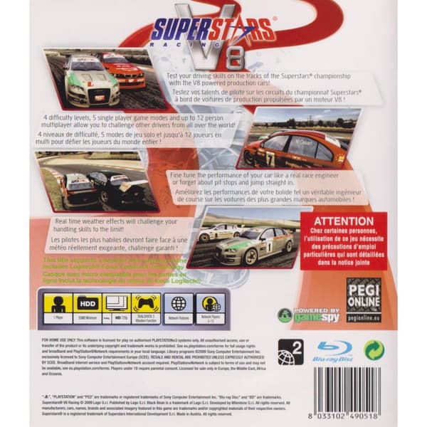 Superstars Racing V8 Playstation 3 PS3 (Brugt)