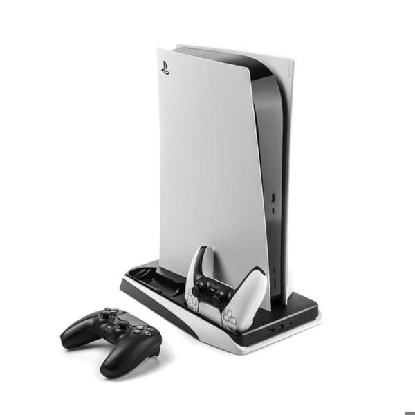 Stöd för PS5 med laddning, kylning, spelyta, 2x USB - Fast (FIXPS5-MCS-BW) - Svart