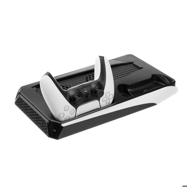 Stöd för PS5 med laddning, kylning, spelyta, 2x USB - Fast (FIXPS5-MCS-BW) - Svart