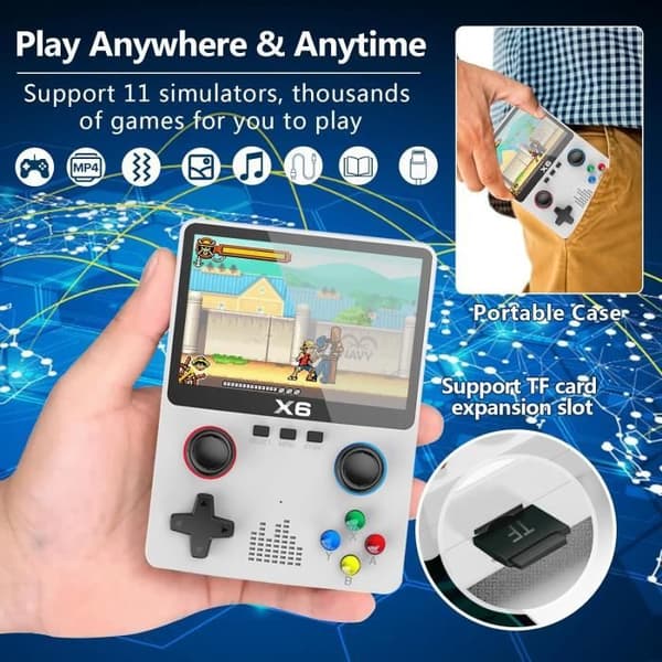 X6 Handheld Spelkonsol, 32GB-64GB Inbyggd Retro Spelkonsol, 10 000+ klassiska spel, 3,5" OCA IPS Screen Type1- USED