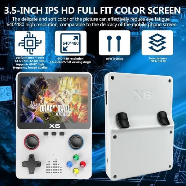 X6 Handheld Spelkonsol, 32GB-64GB Inbyggd Retro Spelkonsol, 10 000+ klassiska spel, 3,5" OCA IPS Screen Type1- USED