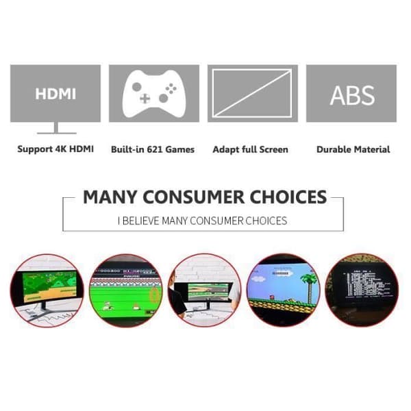 8-bitars HDMI Mini Retro videospelskonsoler Inbyggd 621-spel Handheld Family Dual Gamepad-spelkonsol för pojkspelare S32303- USED