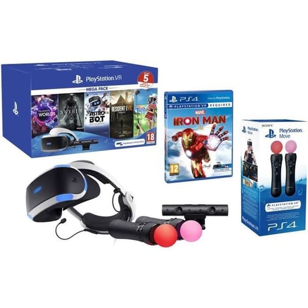 PlayStation VR2 Megapack 2 Marvel's Iron Man VR + Astro Bot + Skyrim V + Resident Evil 7 + Everybody's Golf + VR Worlds + Pair Move- USED