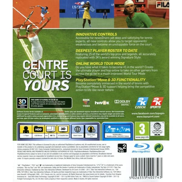 Top Spin 4 Playstation 3 PS3 (Brukt)