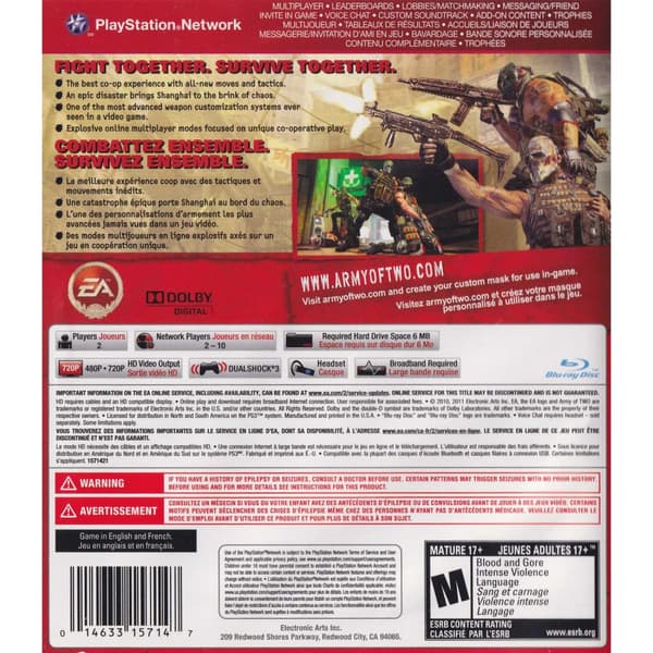 Army of Two Playstation 3 PS3 Greatest Hits IMPORT (Begagnad)