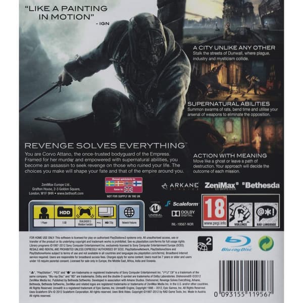 Dishonored Playstation 3 PS3 Nordic (Käytetty)