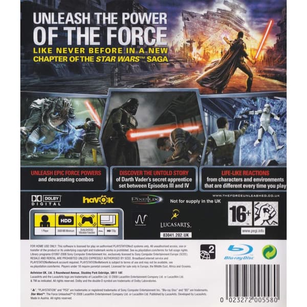 Star Wars The Force Unleashed Playstation 3 PS3 (Brugt)