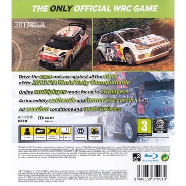 WRC 4 FIA World Rally Championship Playstation 3 PS3 (Brugt)