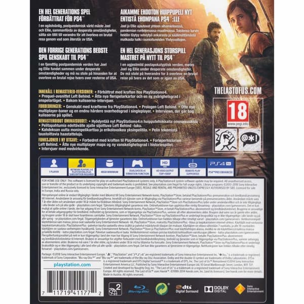 The Last of Us Remastered Playstation 4 PS4 Hits Nordic (Brugt)