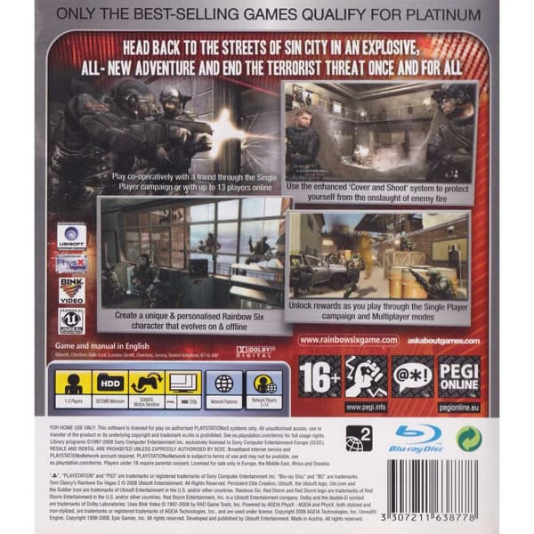 Tom Clancys Rainbow Six Vegas 2 Playstation 3 PS3 Platinum (Brugt)