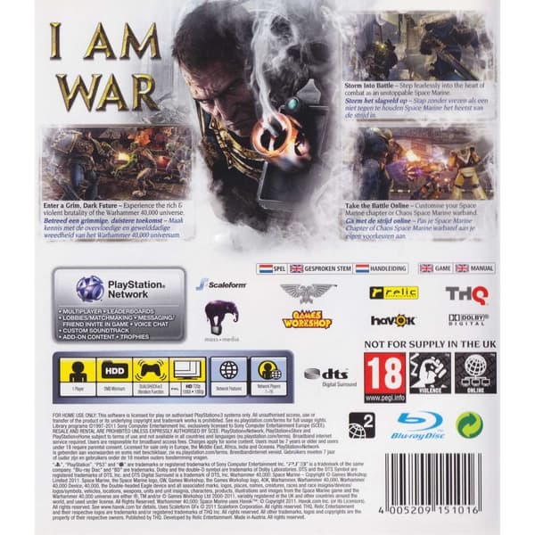 Warhammer 40000 Space Marine Playstation 3 PS3 (Brugt)