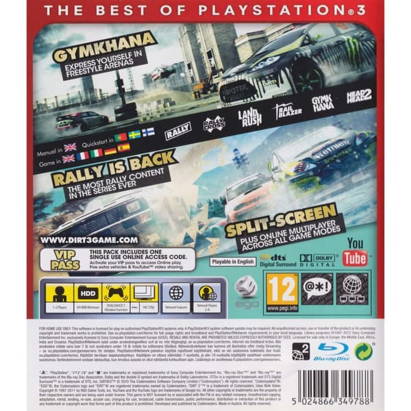 Dirt 3 Playstation 3 PS3 Essentials (Brugt)