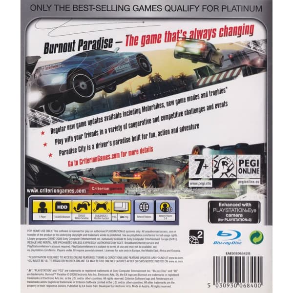 Burnout Paradise Playstation 3 PS3 Platinum (Brugt)